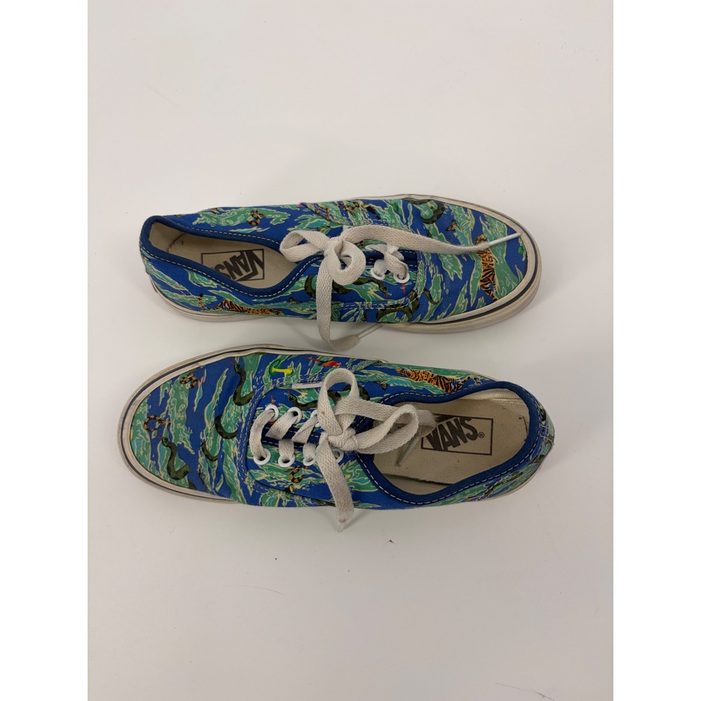 Vans Authentic Kids Size 3 Jungle Camo Tiger Snake Parrot Blue Canvas Sneakers